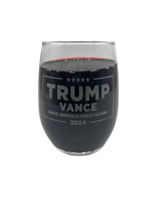Donald TRUMP VANCE '24 Election Stemless Wine Glass Engraved Republican MAGA