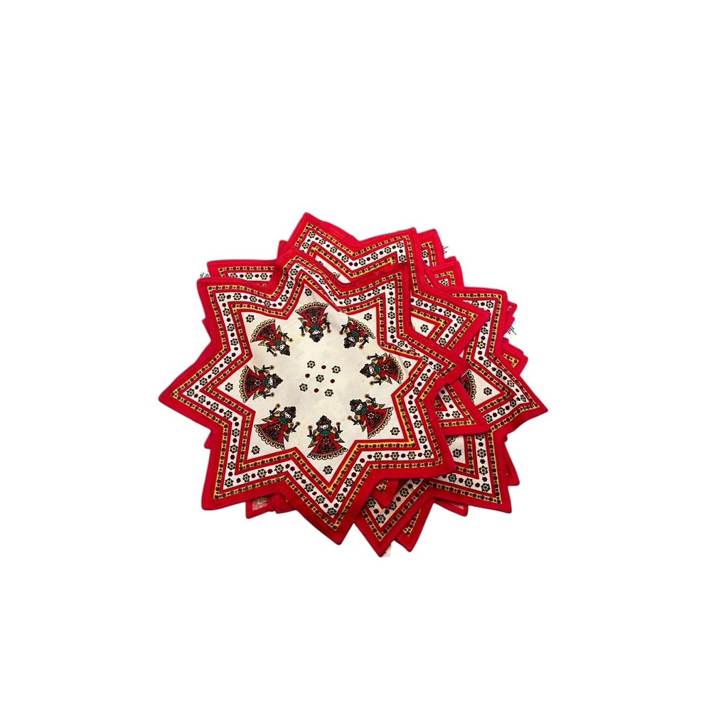Red, Green, Gold & White Austrian Tyrolean Christmas Doily Set of 10