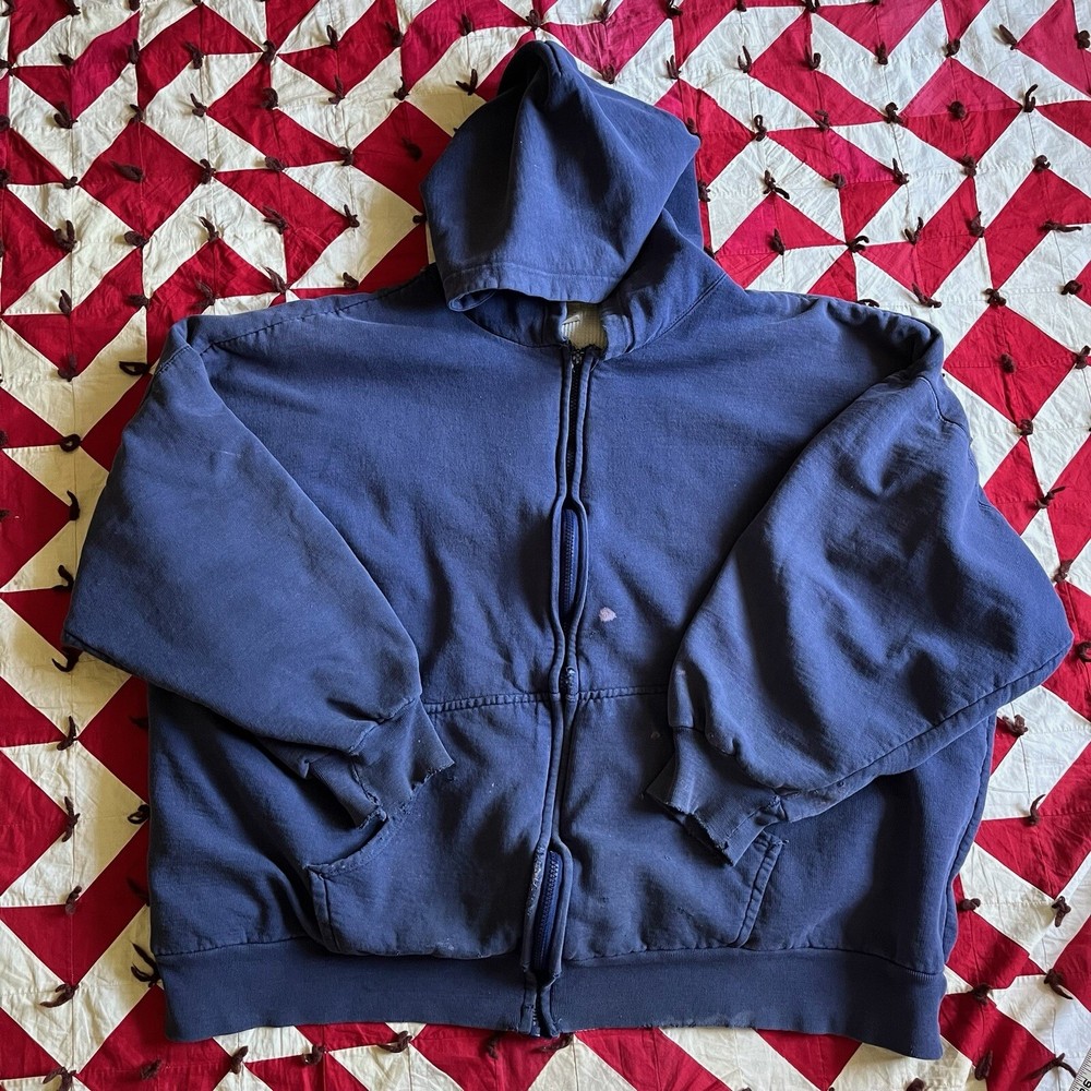 Vintage Y2K Thermal Lined Hoodie Mens As Is Worn Blue Distressed
