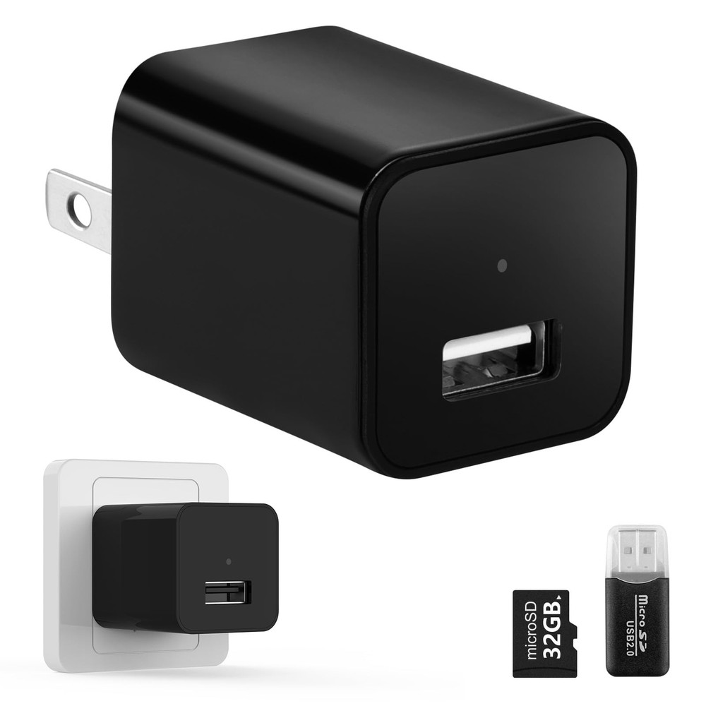 No Audio Charger Camera - Video-Only 1080P Small with Motion Black
