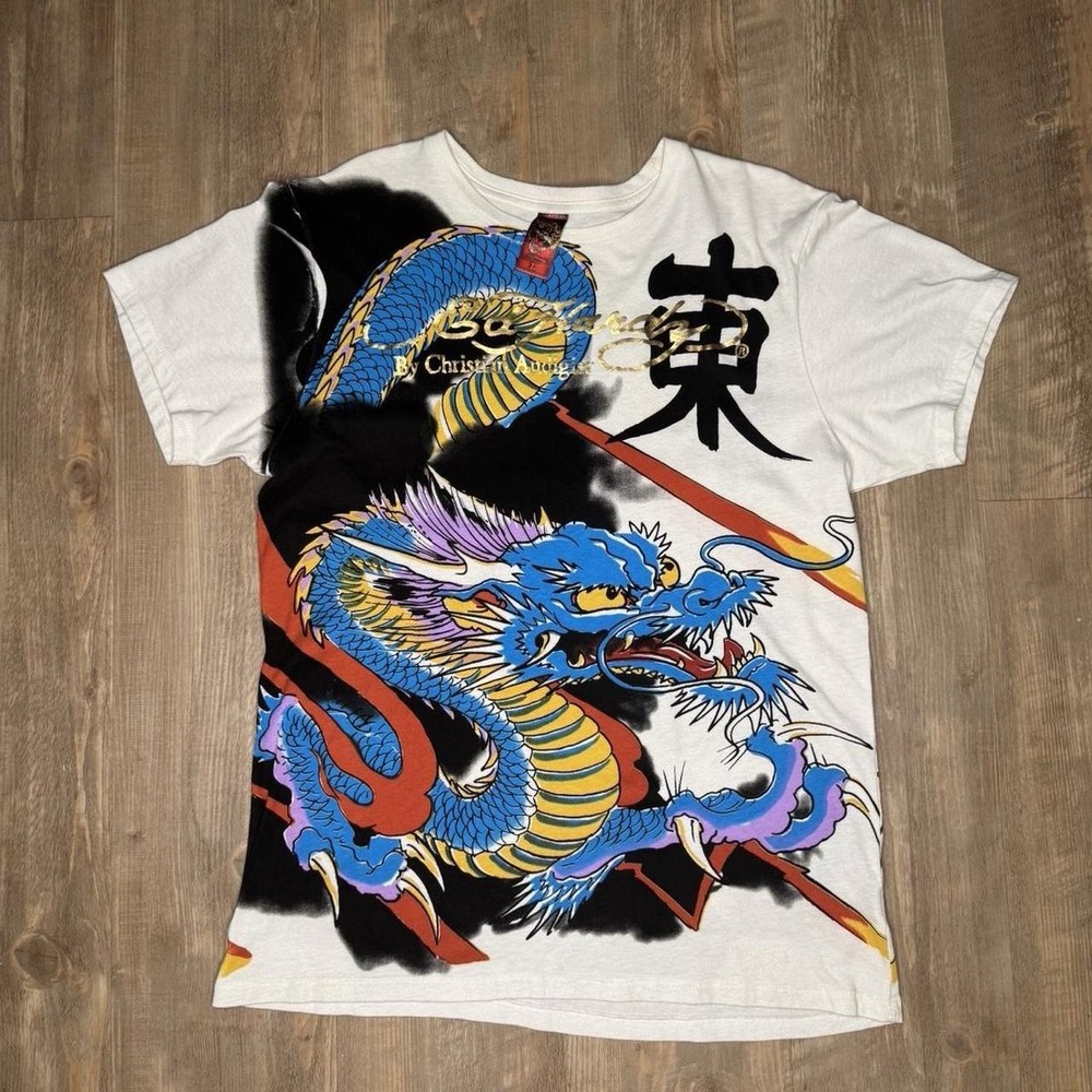 Vintage OG Ed Hardy Christian Audigier Shirt DRAGON Tattoo All Over Print AOP