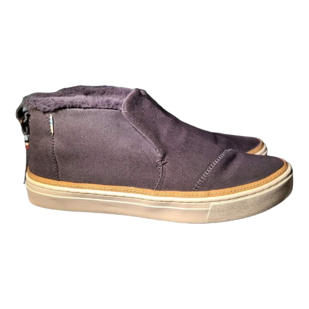TOMS Paxton Womens 10W Faux Fur Water Resistant Slip-on Shoes Gray Leather