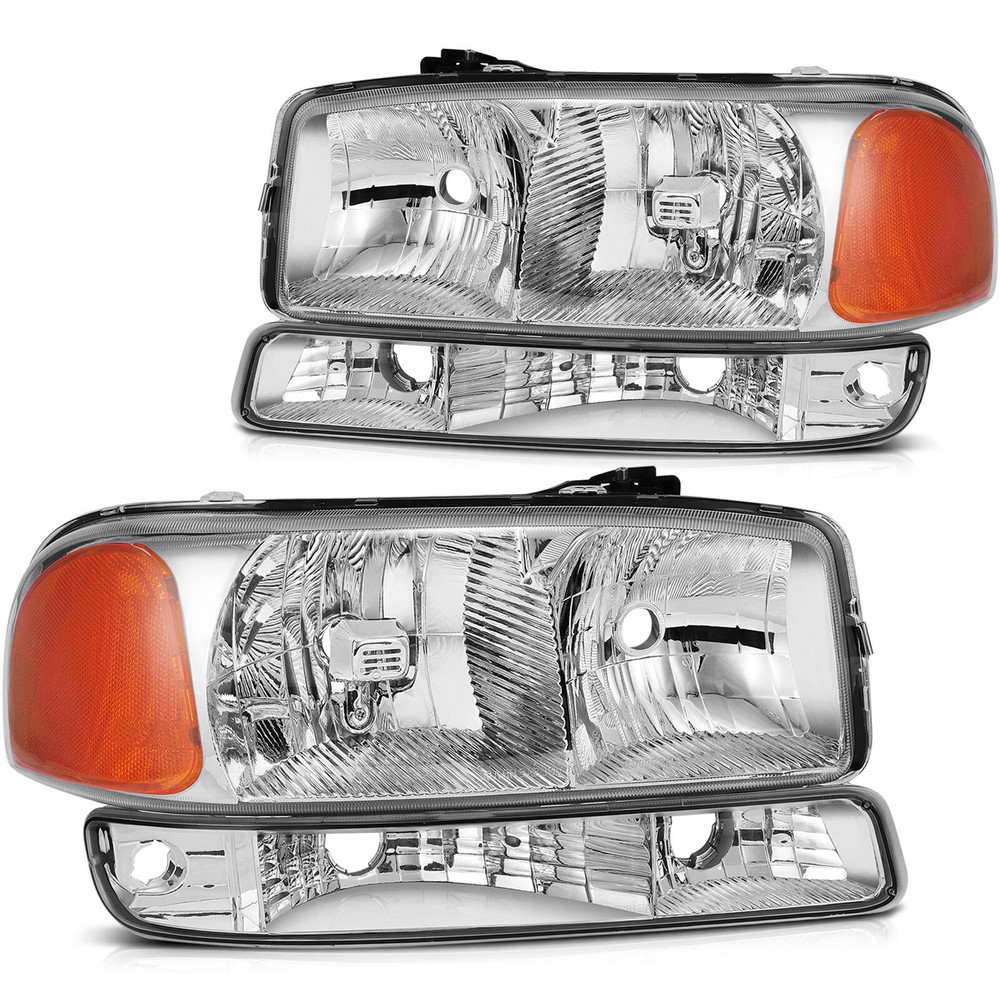 For 1999-2006 GMC Sierra 2000-2006 Yukon Headlights Assembly + Bumper Lamps Pair