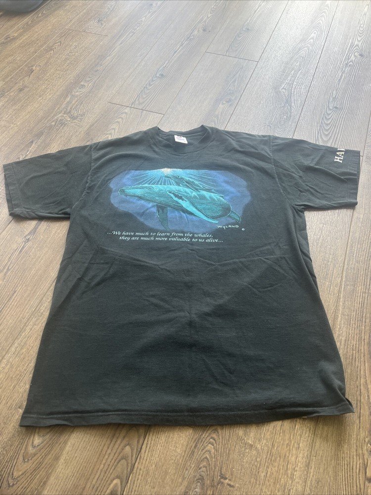Vintage Whale Jerzees Made In USA T Shirt Wayland Hawaii Ocean  Large