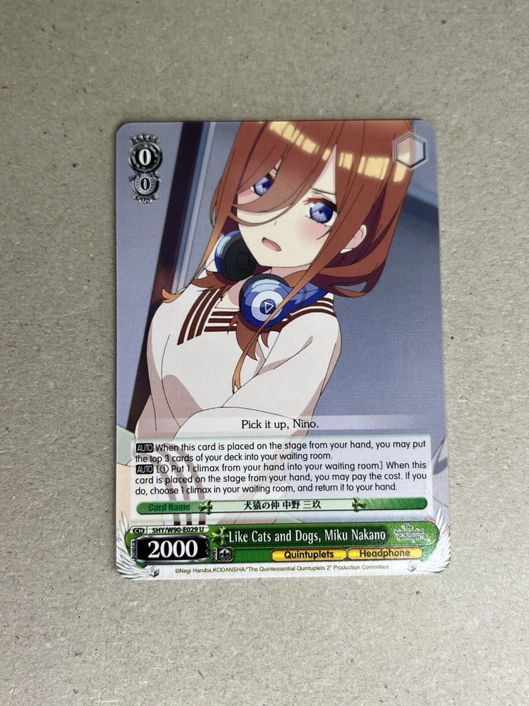 Weiss Schwarz The Quintessential Quintuplets 2 5HY/W90-E029 U Miku Nakano