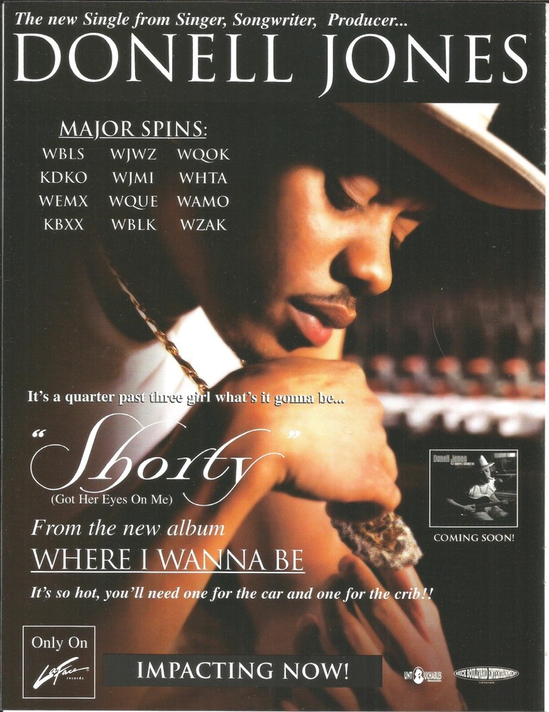 DONELL JONES Rare 1999 Shorty PROMO TRADE AD Poster for  Where  MINT 8.5x11