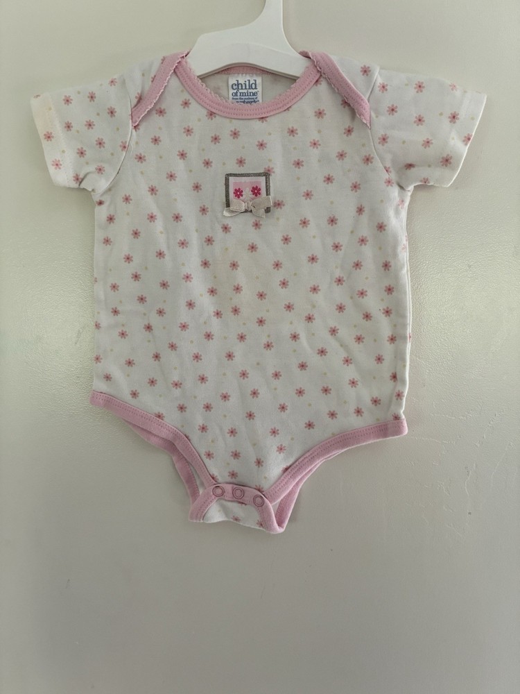 Carter's Baby Girls Pink Floral Bow 100% Cotton Short Sleeve Bodysuit White 0-6M