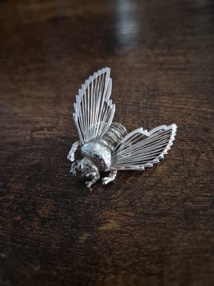Vintage Monet Silver Tone Flying Insect Bug Brooch Pin Figural Signed