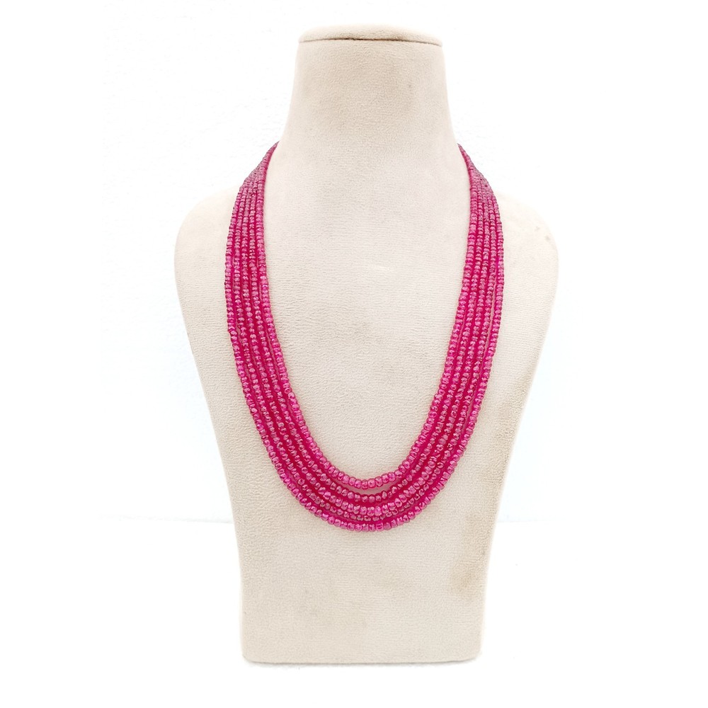 Ruby Beaded Necklace,3-5mm Faceted Rondelle Beads Necklace, 5 Strand Necklace