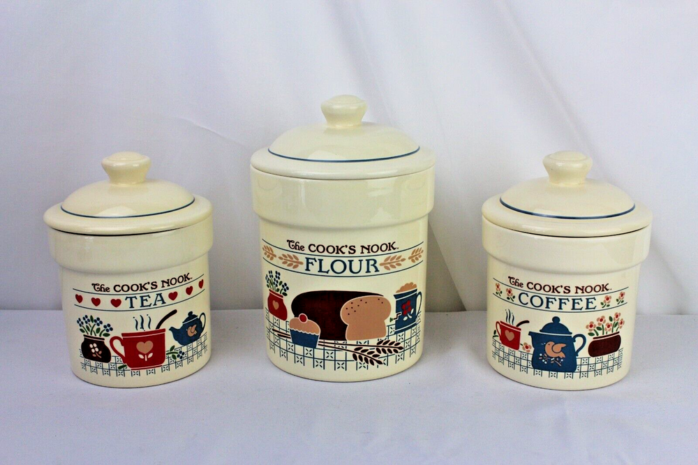 Vintage 80s Treasure Craft The Cook's Nook Kitchen Canister Set Flour Tea Coffee