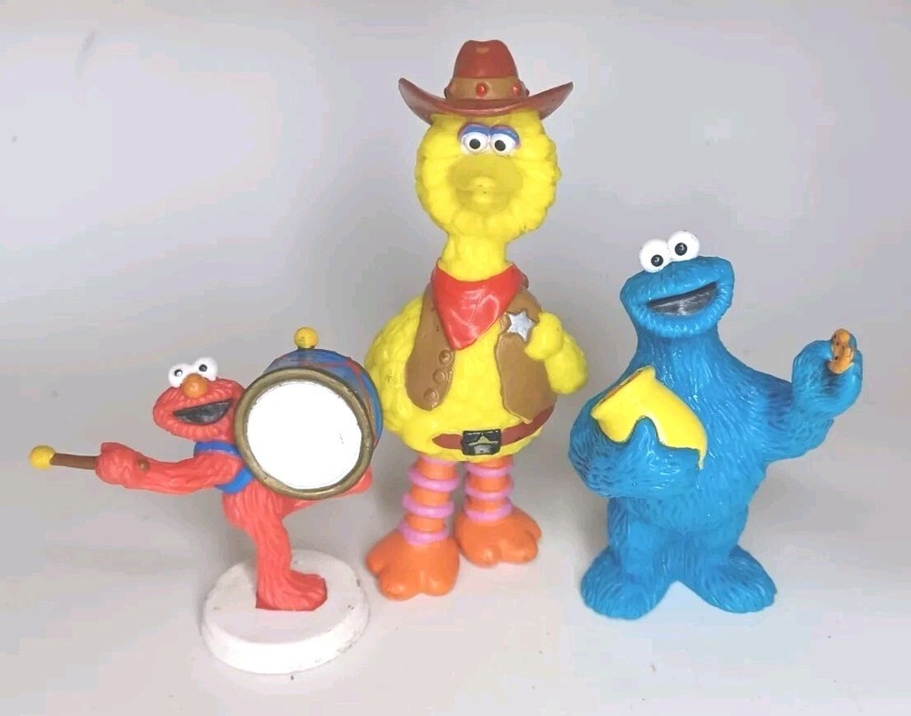Vintage Sesame Street Cookie Monster,Elmo,Big Bird Figures Lot of 3
