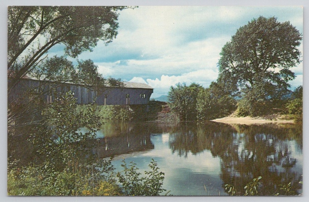 Weston's Bridge Fryeburg Maine Covered Bridge Vintage Postcard Scenic View
