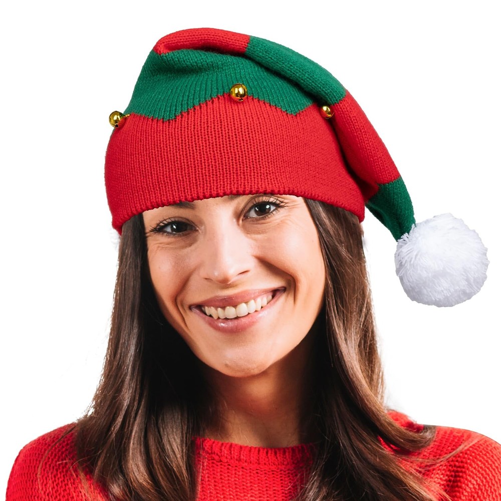 Festive Santa Christmas Beanie with Jingle Bells for Adults