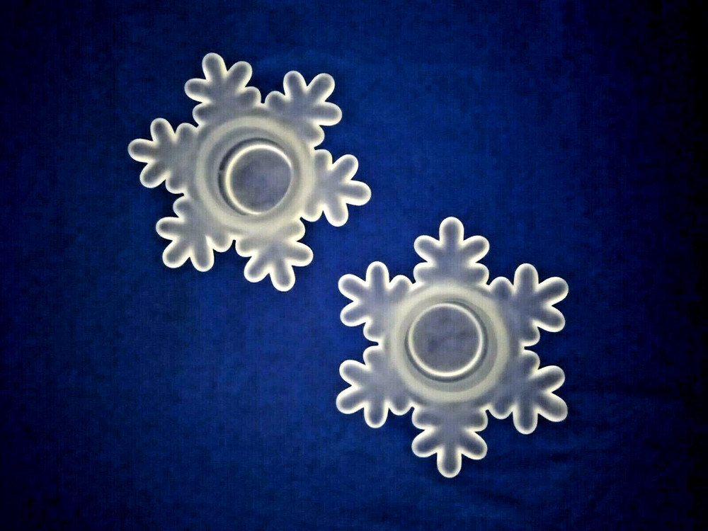 Snowflake Tea Light Candle Holders Frosted White Glass 4.5 x 1.5