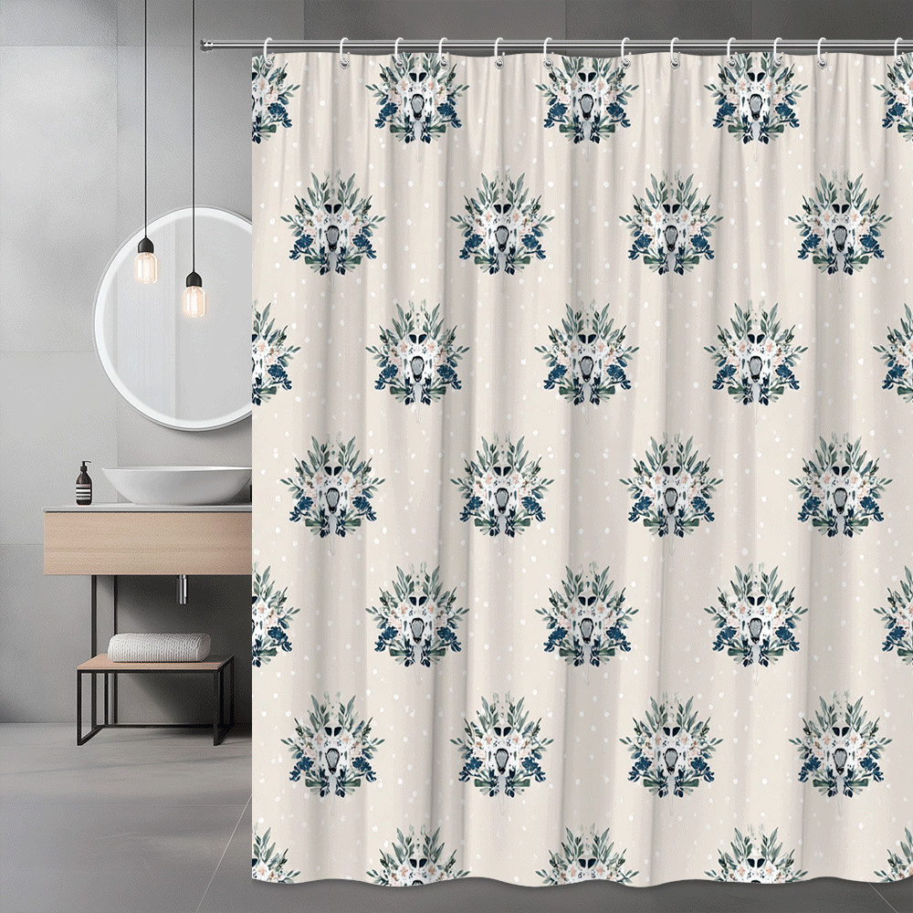 Floral Skull Shower Curtain Beige Polka Dot Boho Print