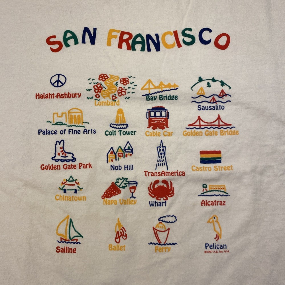 Vintage San Francisco Tourist Attraction T Shirt Size XL Made In USA 1997