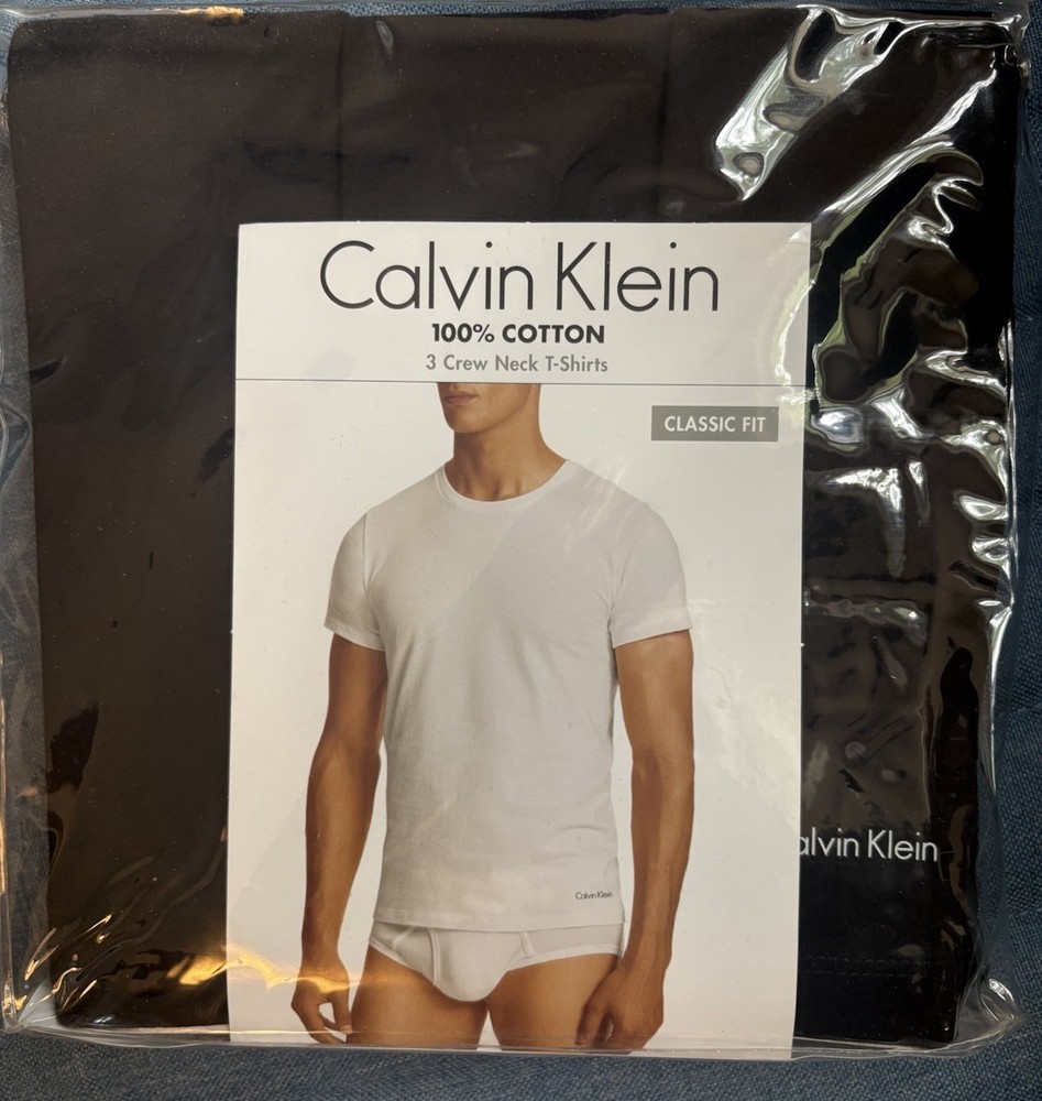 Calvin Klein 100% Cotton Black Crew Neck T-Shirts Classic Fit Size Medium 3 Pack