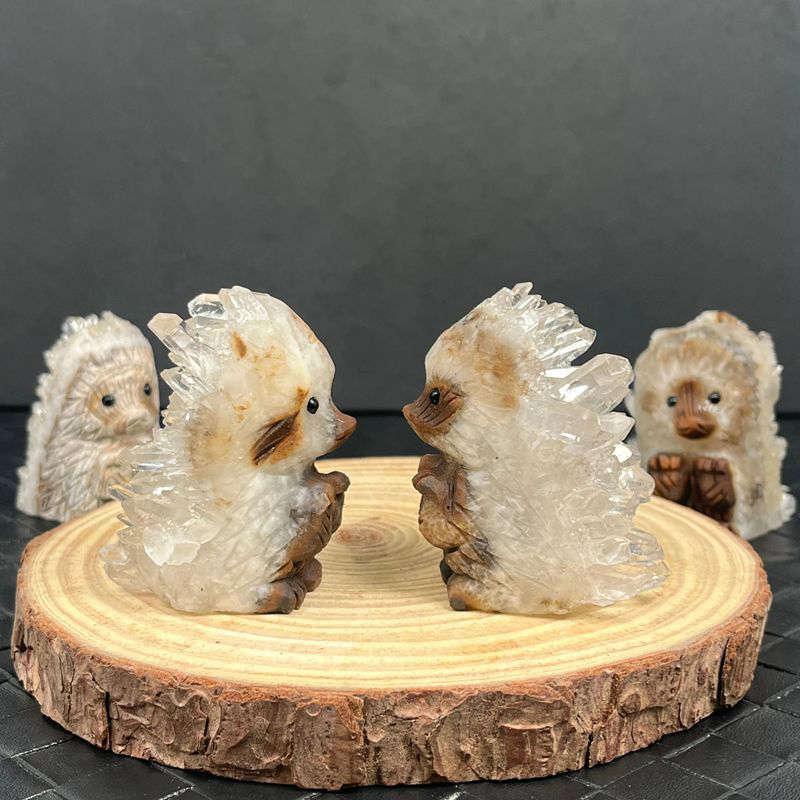 Natural Clear Quartz Cluster Hedgehog Crystal Carved Porcupine Statue Reiki Gift