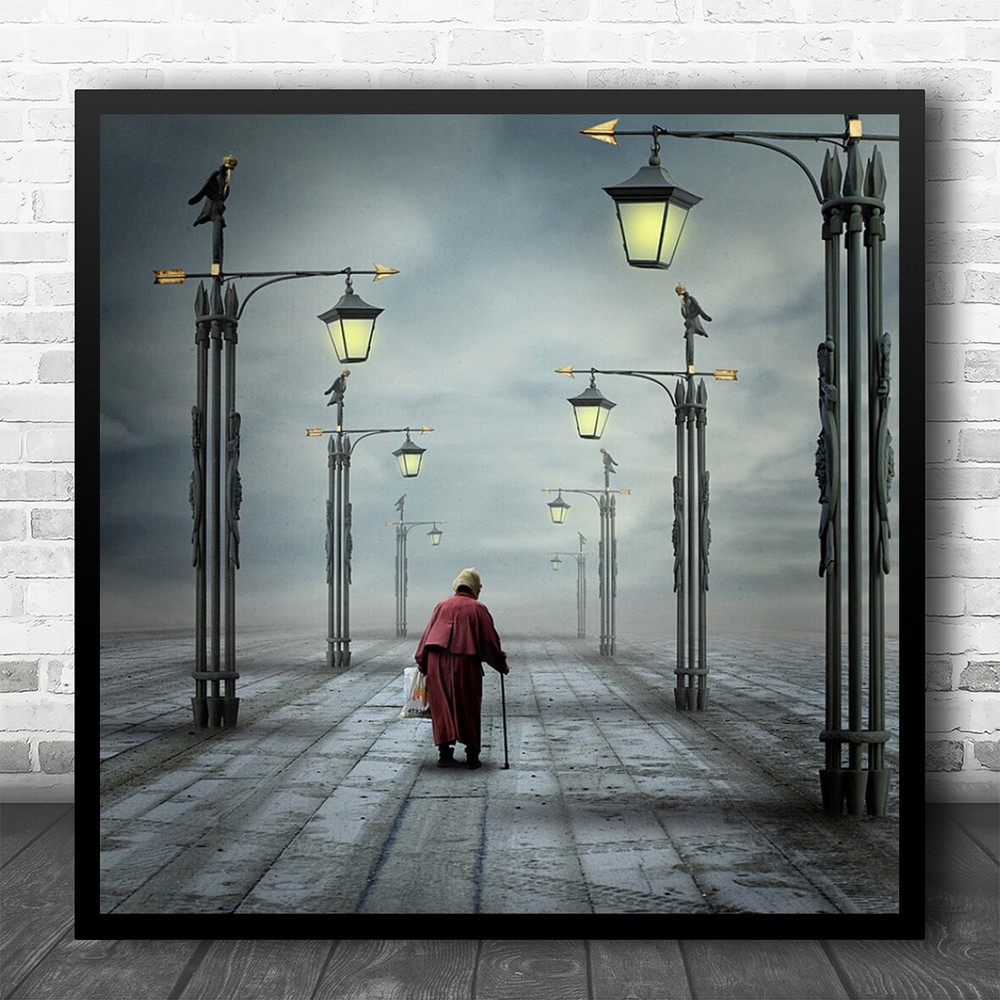 Surreal Street Lady Old Stick Cane Bag Lamps Lamp Lights Wall Art Print