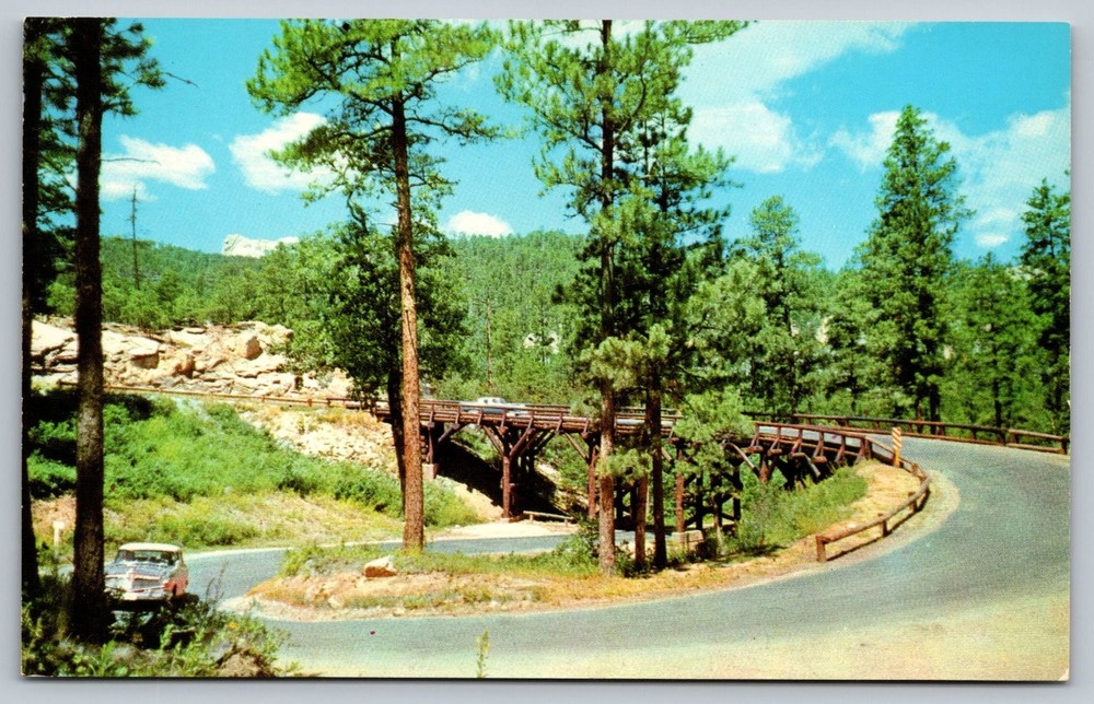 Pig Tail Bridge Black Hills South Dakota Mt. Rushmore Postcard