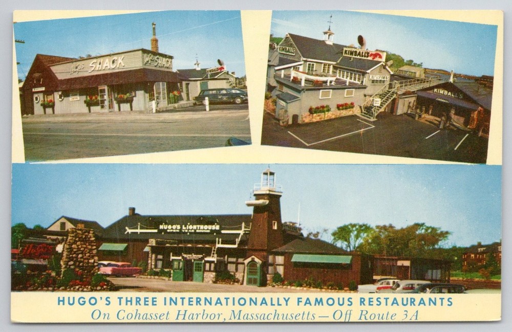 Vintage Hugo's Kimball's The Shack Restaurants Cohasset Harbor MA Postcard