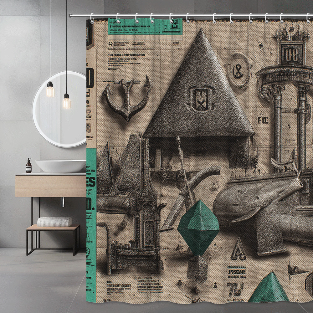 Anchor and Nautical Graphic Shower Curtain