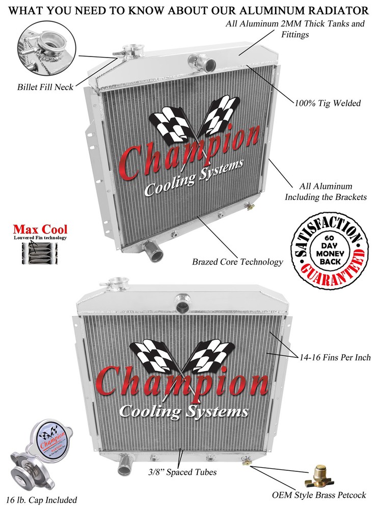Ace Champion 4 Row Radiator for 1953-1956 Ford Truck V6 V8 Engine MC5356