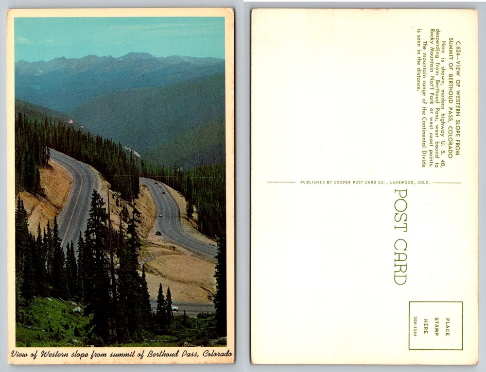 Berthoud Pass Colorado Vintage Postcard US 40 Highway Continental Divide