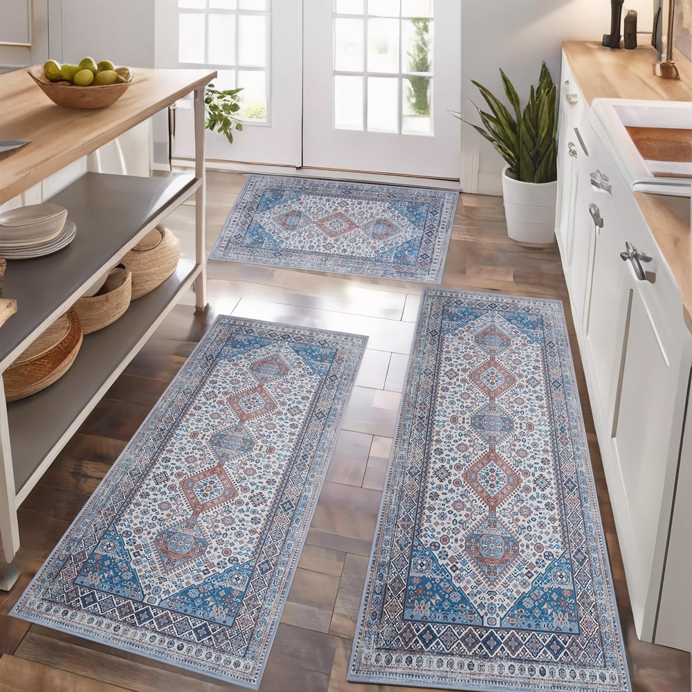 Boho Kitchen Rug Mat 3 Piece Farmhouse Rugs and Runners Non Slip Washable Flo...