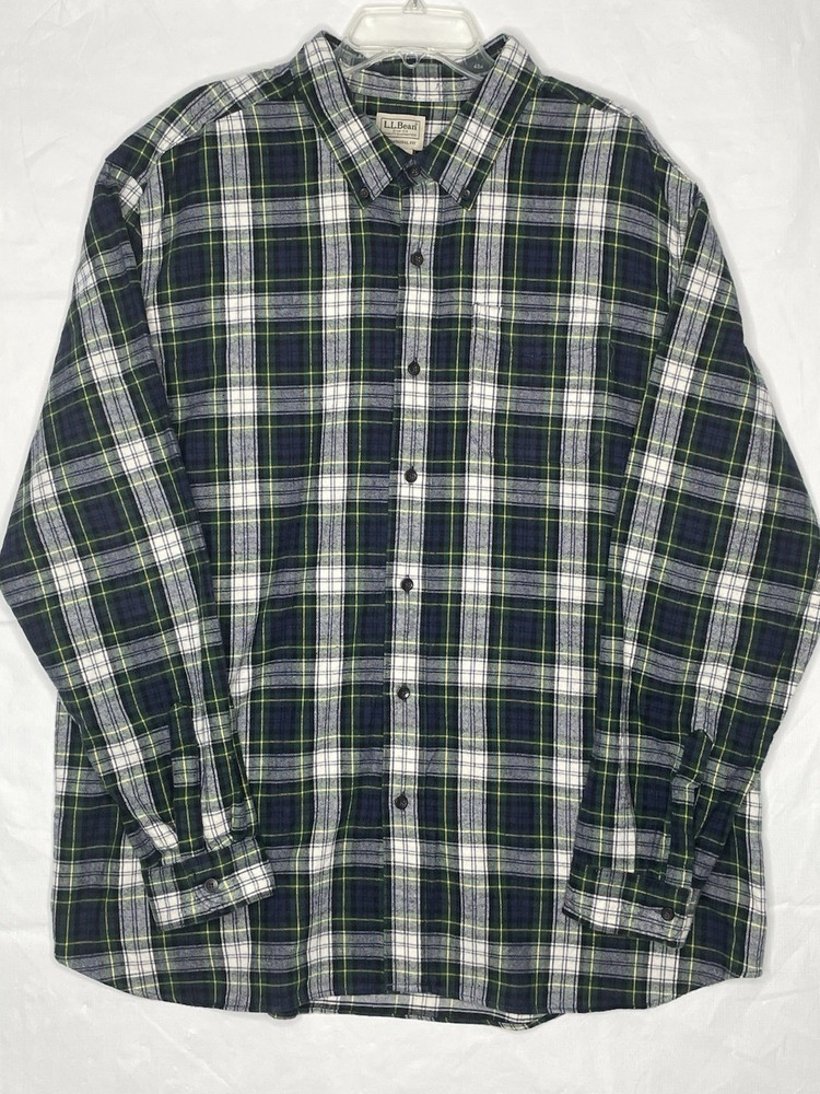 LLBean Shirt Mens XXL Plaid Flannel Green Blue Outdoors Traditional Fit Camping