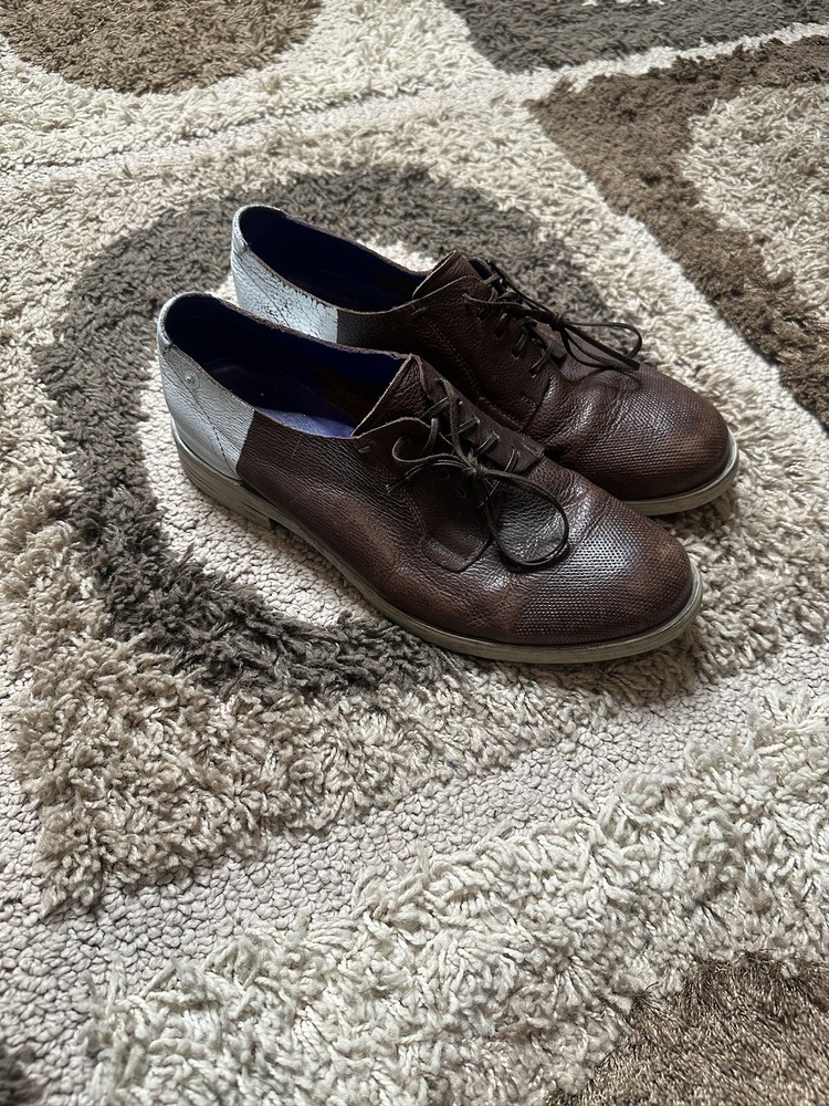 DIESEL BROWN COLOR BLOCK WHITE BROWN PERFORATED LEATHER TIP OXFORDS SHOES 43