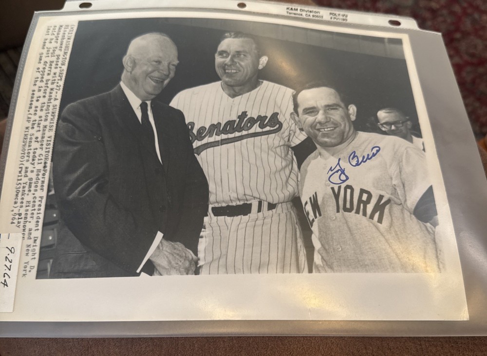 1964 Autographed Photo Dwight Eisenhower Gil Hodges And Yogi Berra