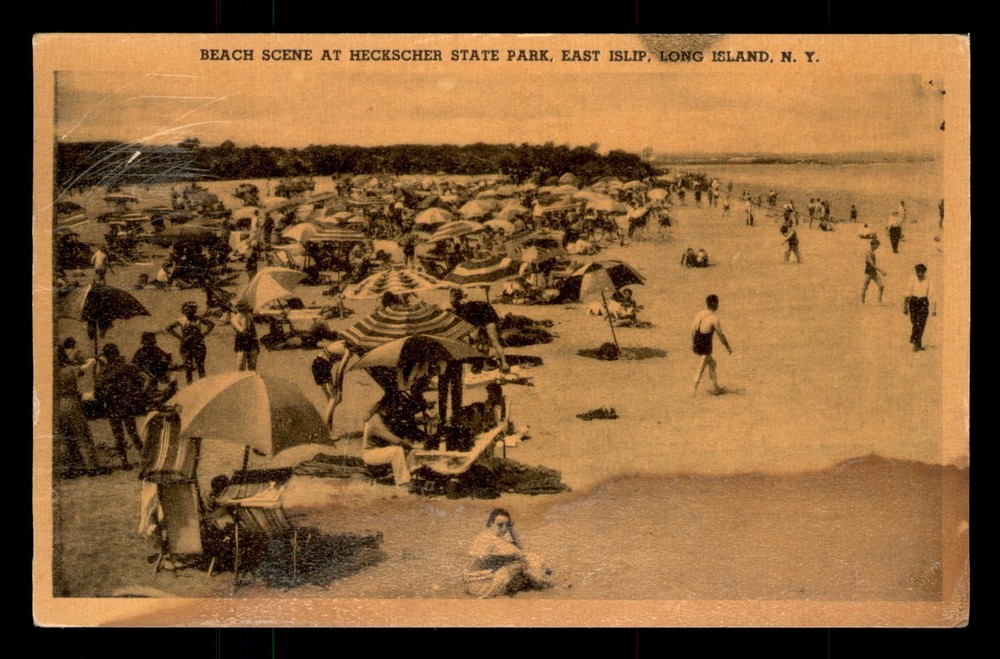 Beach Scene At Heckscher State Park East Islip Long Island NY Linen Postcard