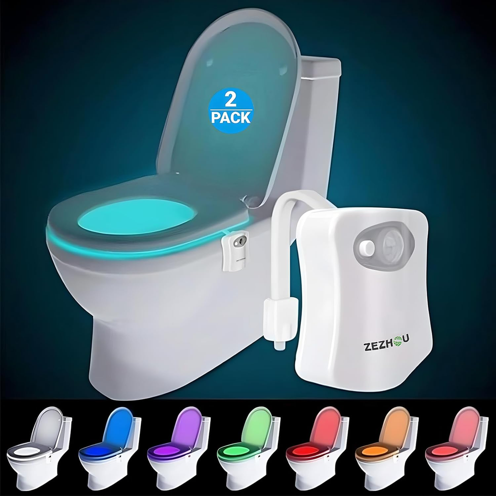 Original Toilet Night Light 2 Pack, ZEZHOU Motion Sensor Activated LED Lamp, Fun