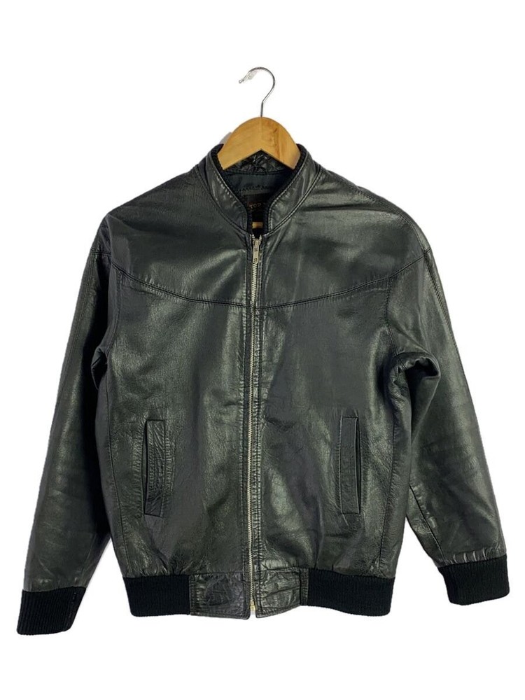 Men's Black Plain Leather Blouson Jacket Size L Style 2246