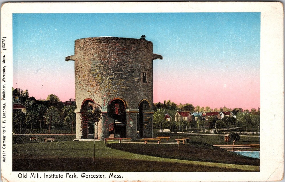Worcester MA-Massachusetts, Old Mill, Institute Park, Vintage Postcard