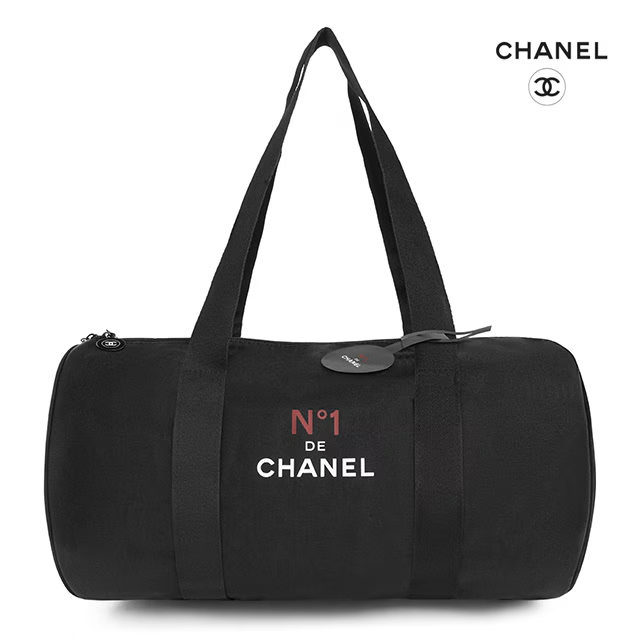 Chanel Black Canvas Boston Shoulder Bag with Logo Print