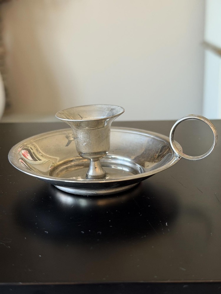 Vintage Silver Chamberstick Candle Holder with Handle