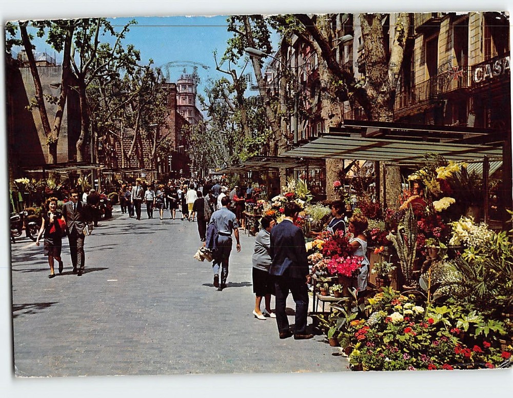 Postcard Rambla de las Flores Barcelona Spain