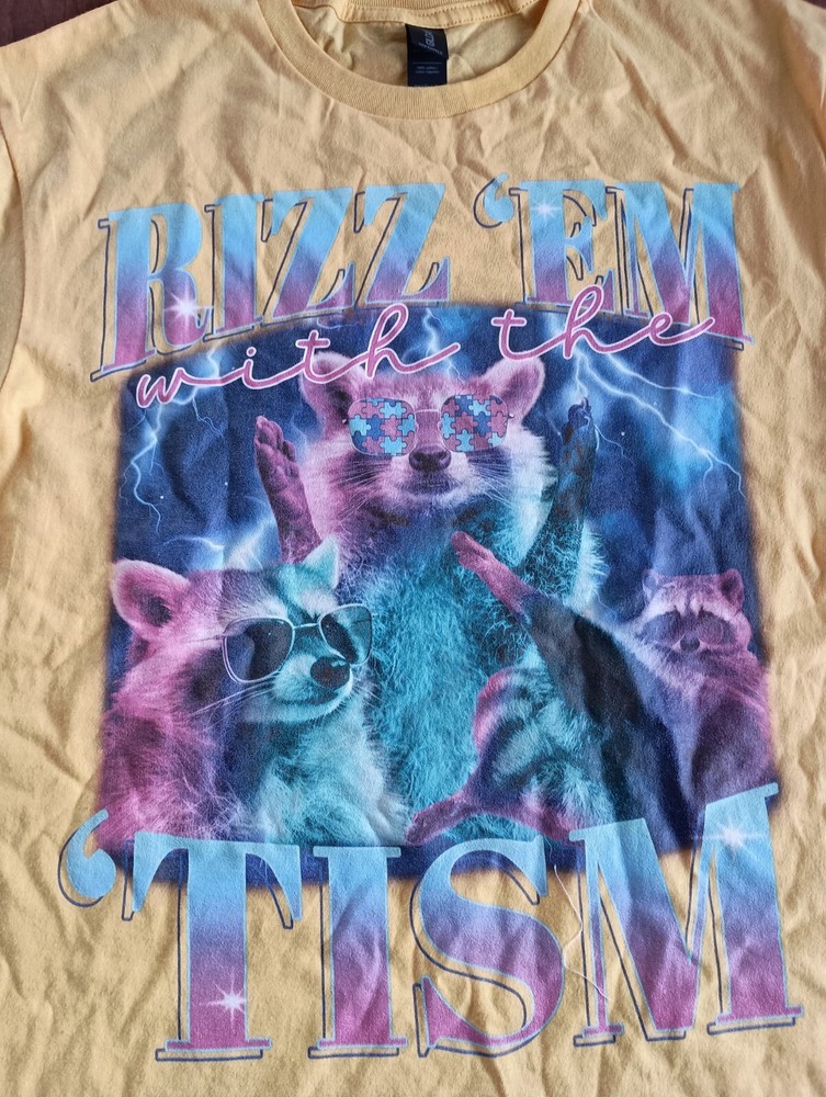 Rizz Em With The Tism Men's Yellow Short Sleeve T-shirt Size Medium
