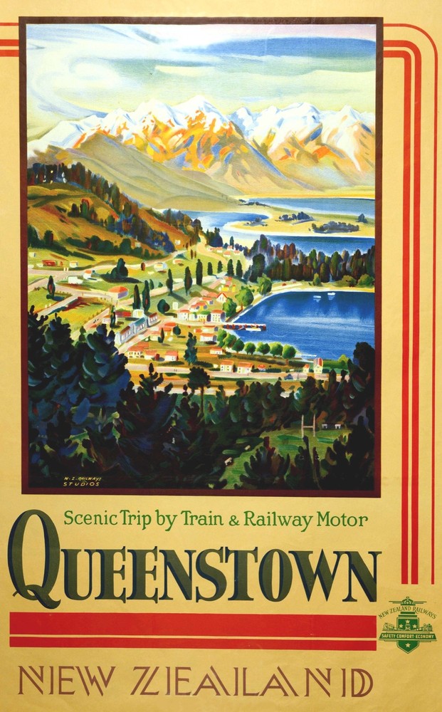 6002.Queenstown.train.railway.motor.New.Zealand.travel.POSTER.Decoration.Graphic