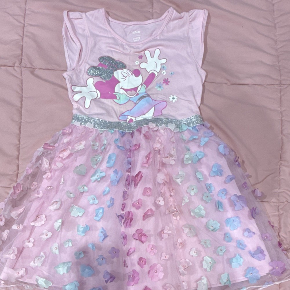 Disney Jumping Beans Girls Pink Minnie Mouse Tutu Dress Glitter Floral Size 6X