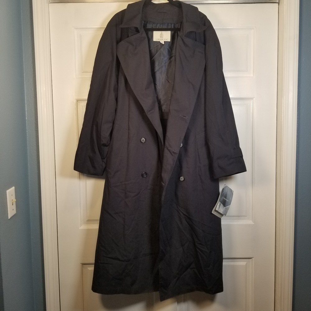 NWT London Fog Classic Double Breasted Navy Blue Trench Rain Coat Mens 44R