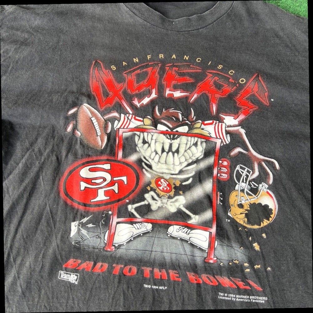 49ers Taz Looney Tunes T Shirt Bad To the Bone Reprint 1994 Rare HN1202