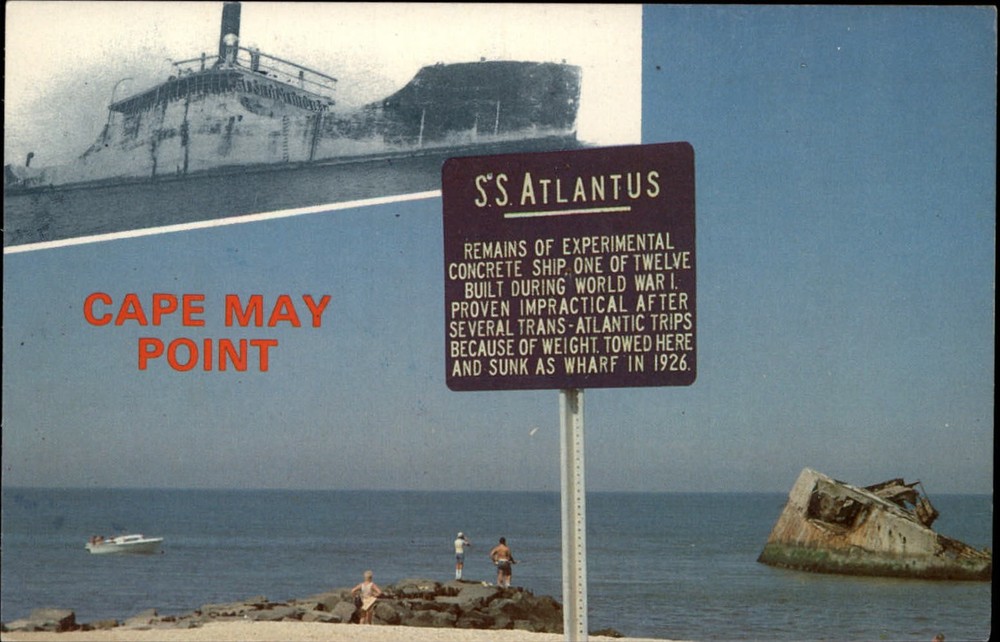 Cape May Point New Jersey SS Atlantus concrete ship ruins ocean vintage postcard