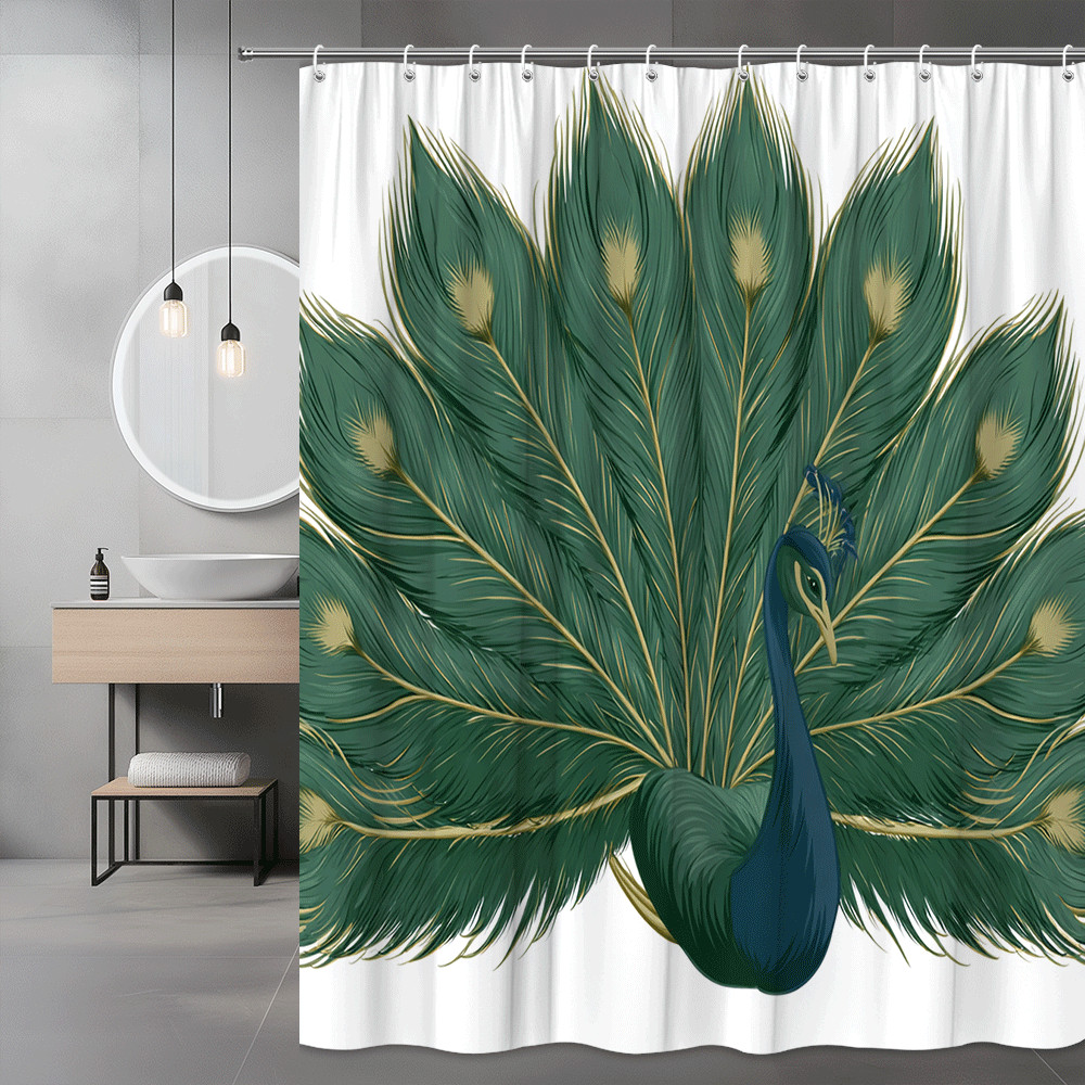 Peacock Feather Shower Curtain Green Blue Graphic Print