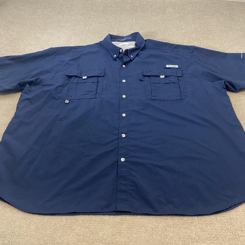 Columbia PFG Bahama Shirt Mens 4XL Blue Omni-Shade Short Sleeve Fishing Vented