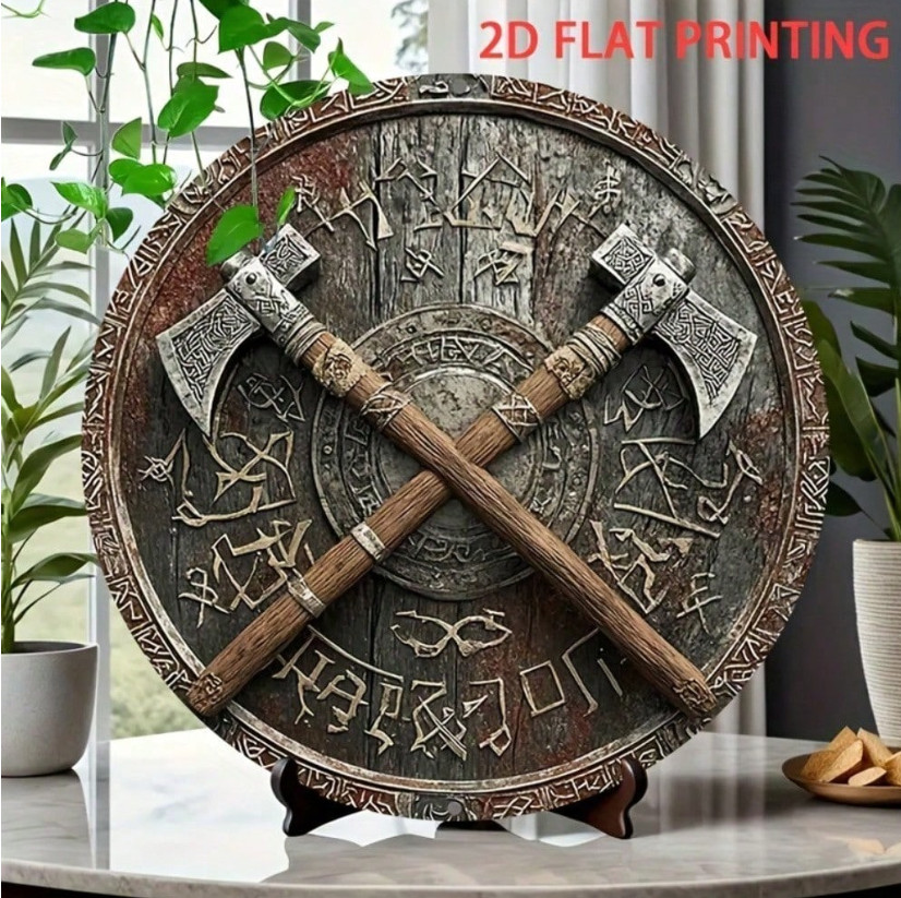 Ancient Viking Battle Shield & Axe Wall Art Decor - 8