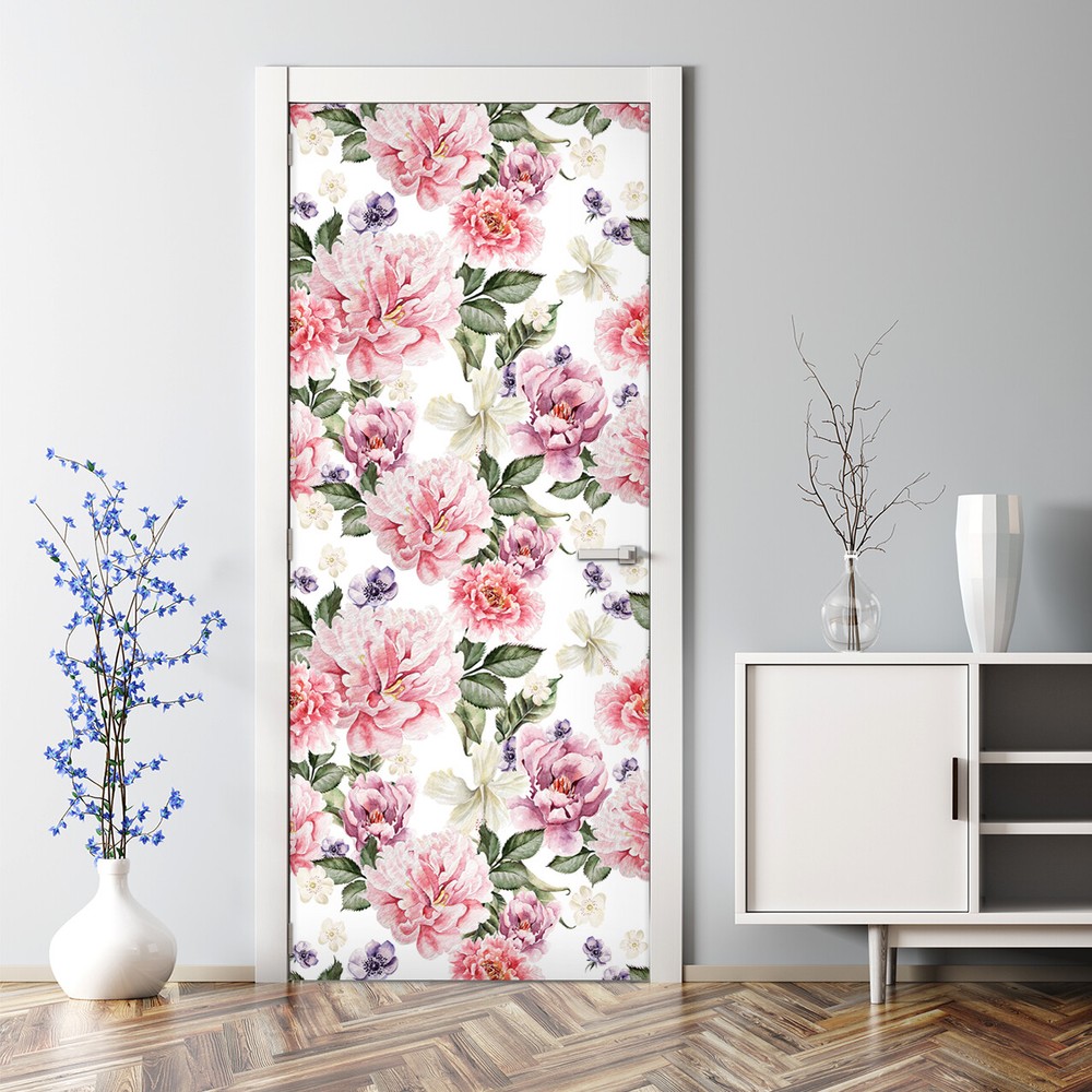 Anemone Flower Bubble Free Lovely Design Romantic  Peel & Stick Door Wrap Mural