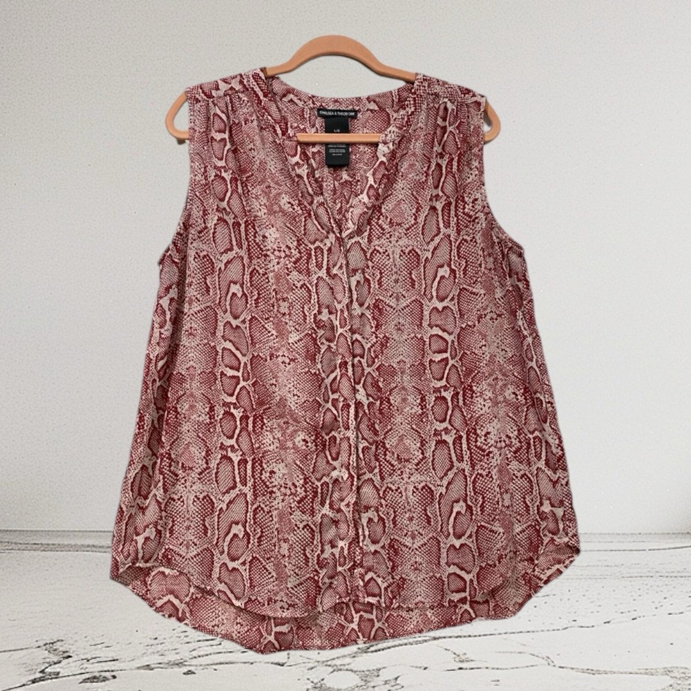 Chelsea & Theodore Snakeskin Print Button Front Top Women’s Size Large